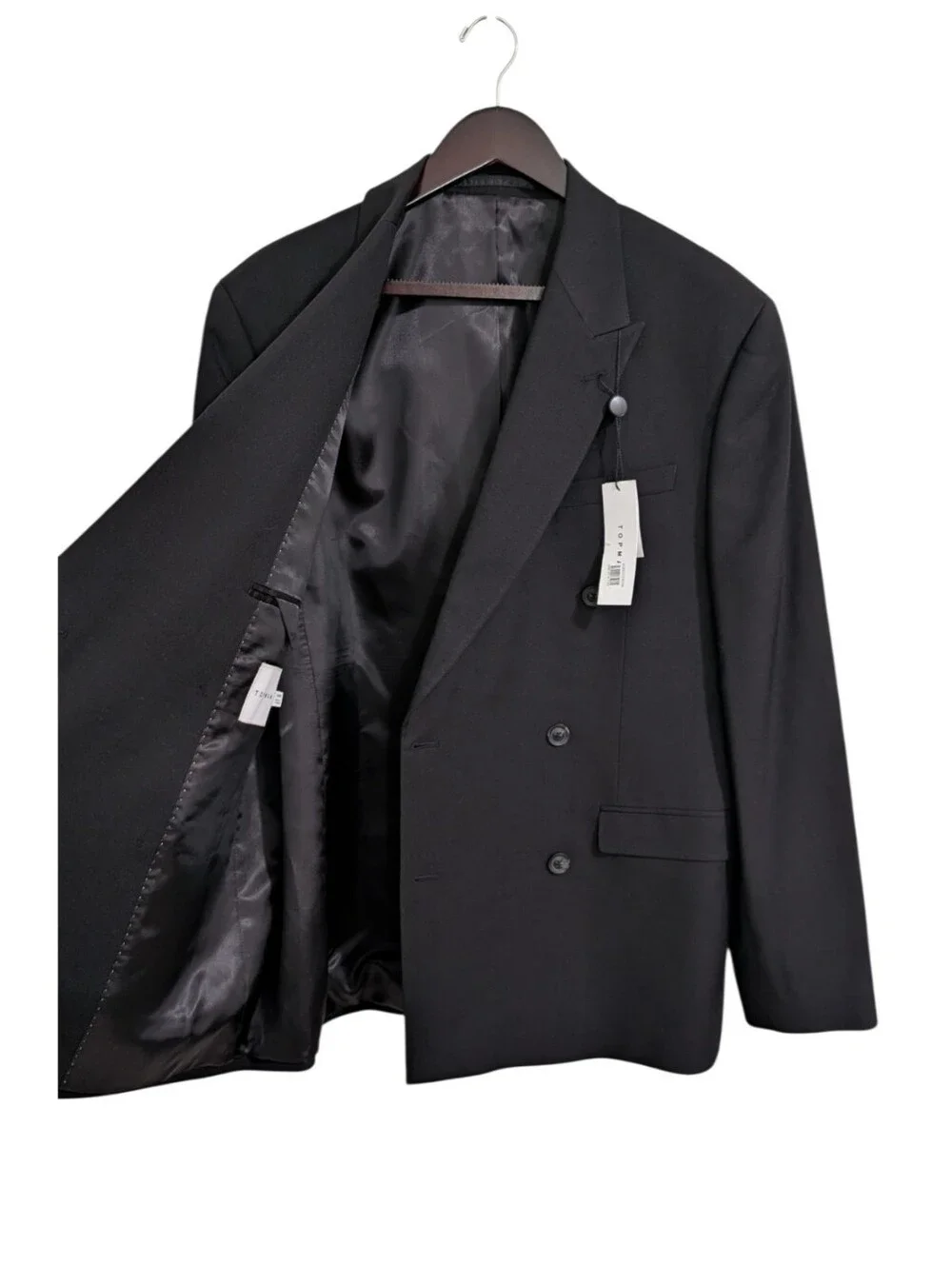 Topman Mens Black Double Breasted Blazer Jacket NWT Size 40R Peak Lapel